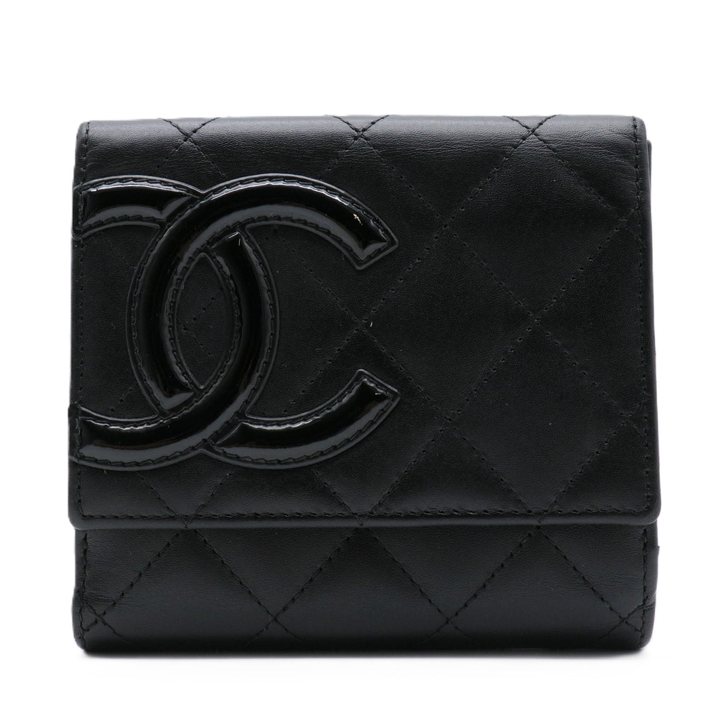 Calfskin Quilted Cambon Flap Wallet Black