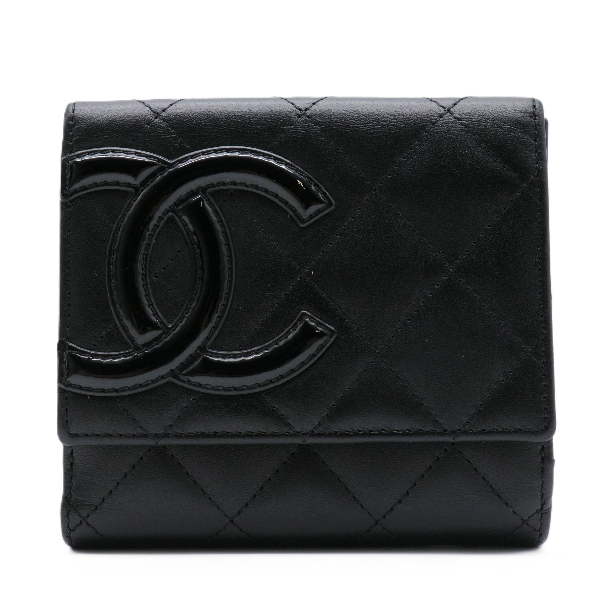 Calfskin Quilted Cambon Flap Wallet Black