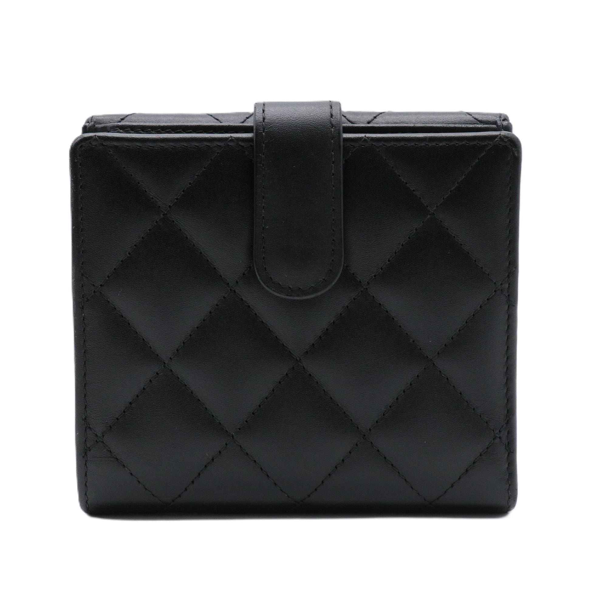 Calfskin Quilted Cambon Flap Wallet Black