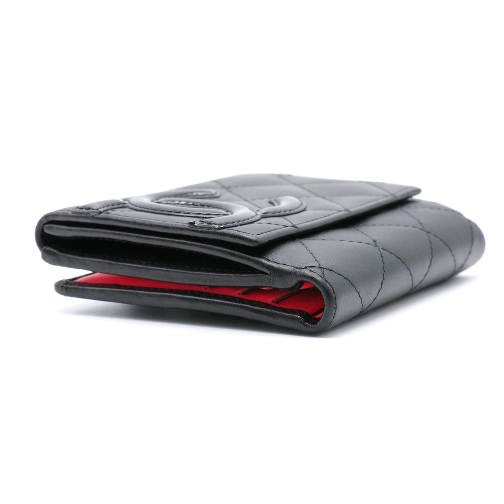 Calfskin Quilted Cambon Flap Wallet Black