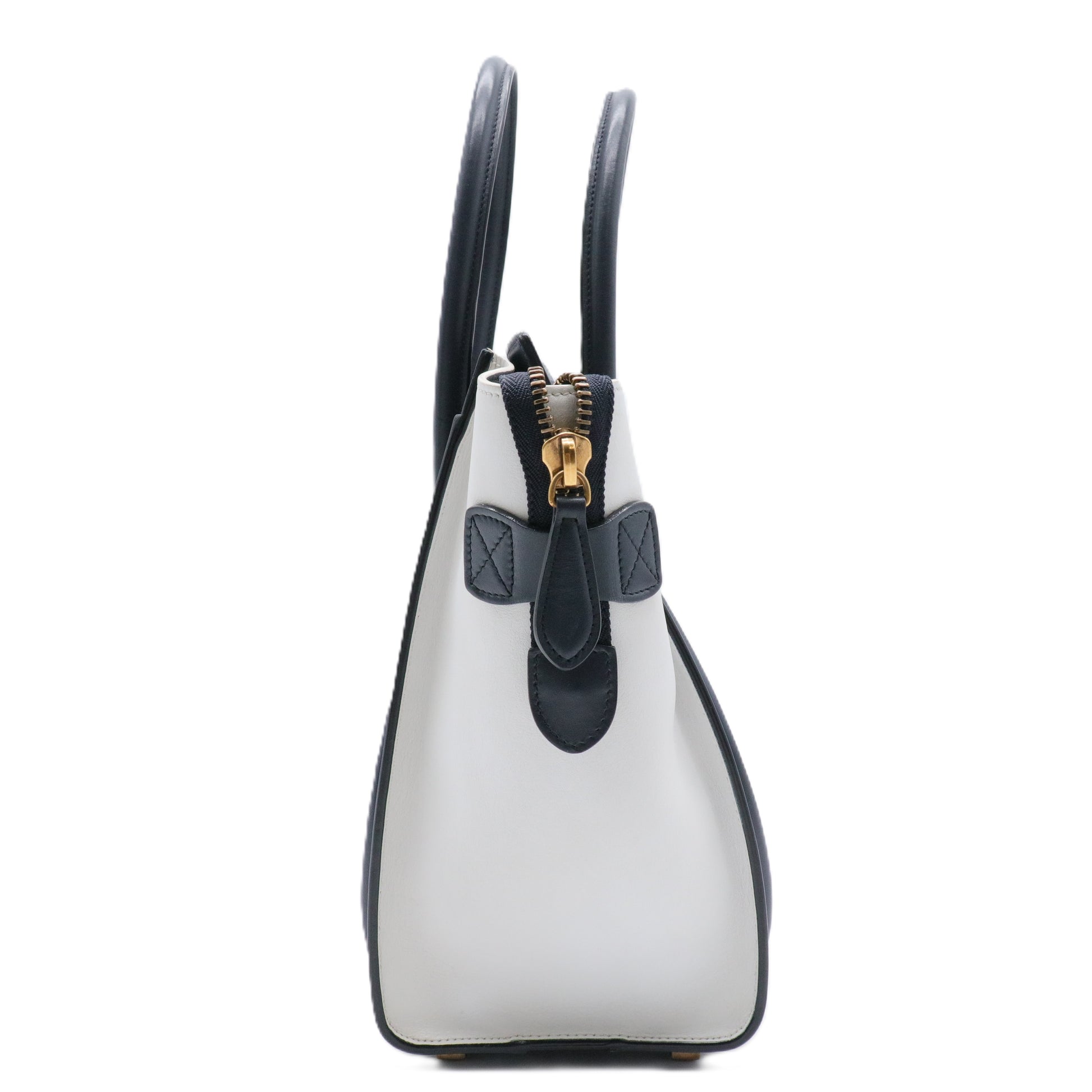 Navy Blue/Beige/White Leather Nano Luggage Tote Bag