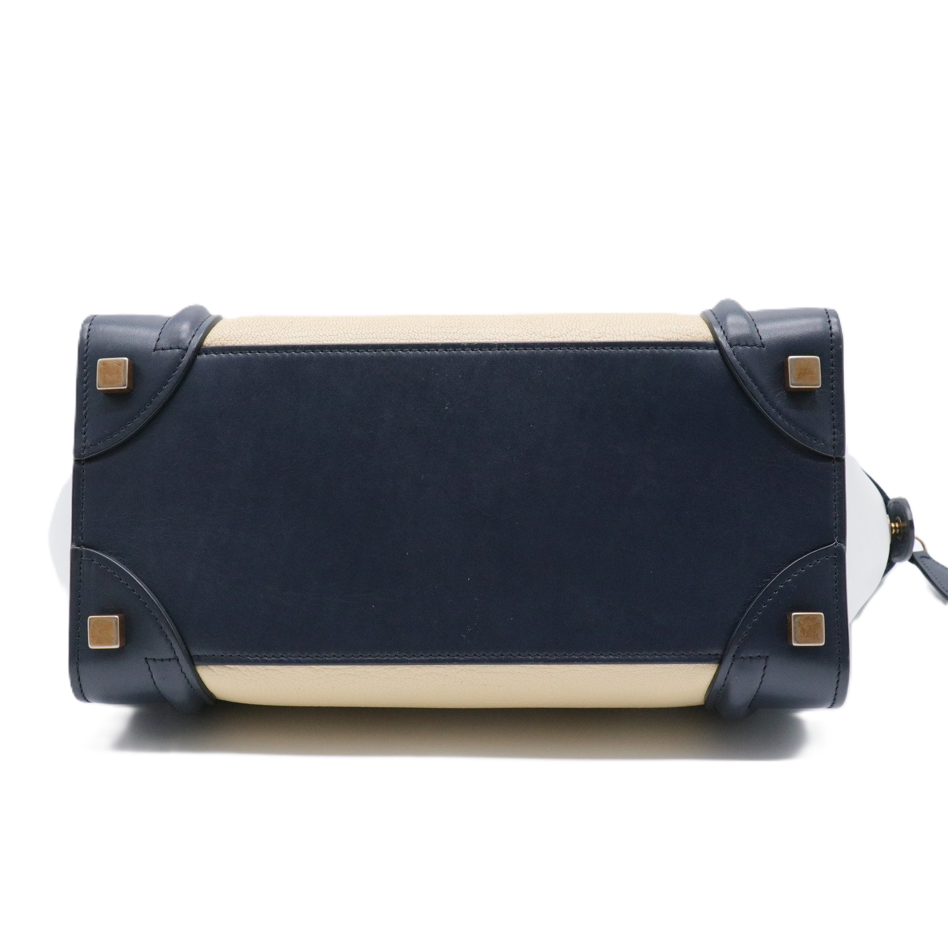 Navy Blue/Beige/White Leather Nano Luggage Tote Bag