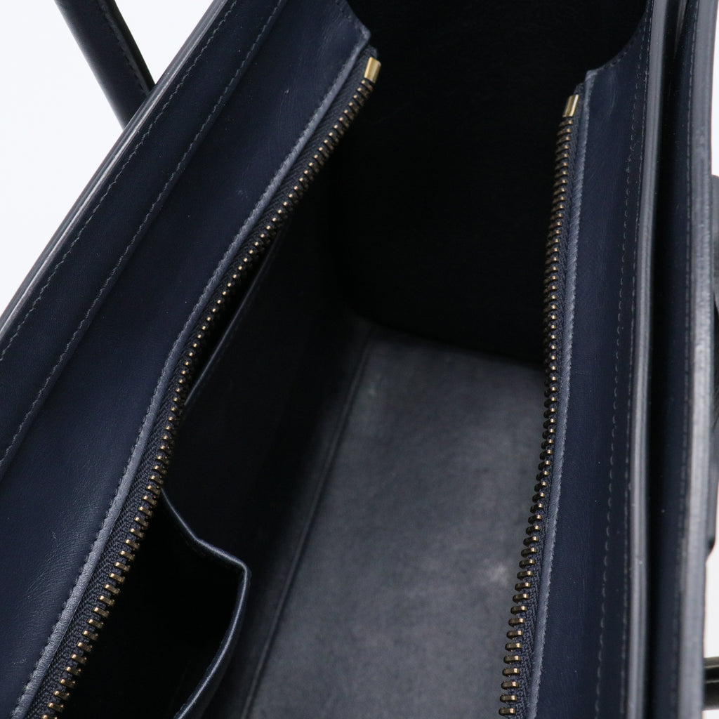 Navy Blue/Beige/White Leather Nano Luggage Tote Bag