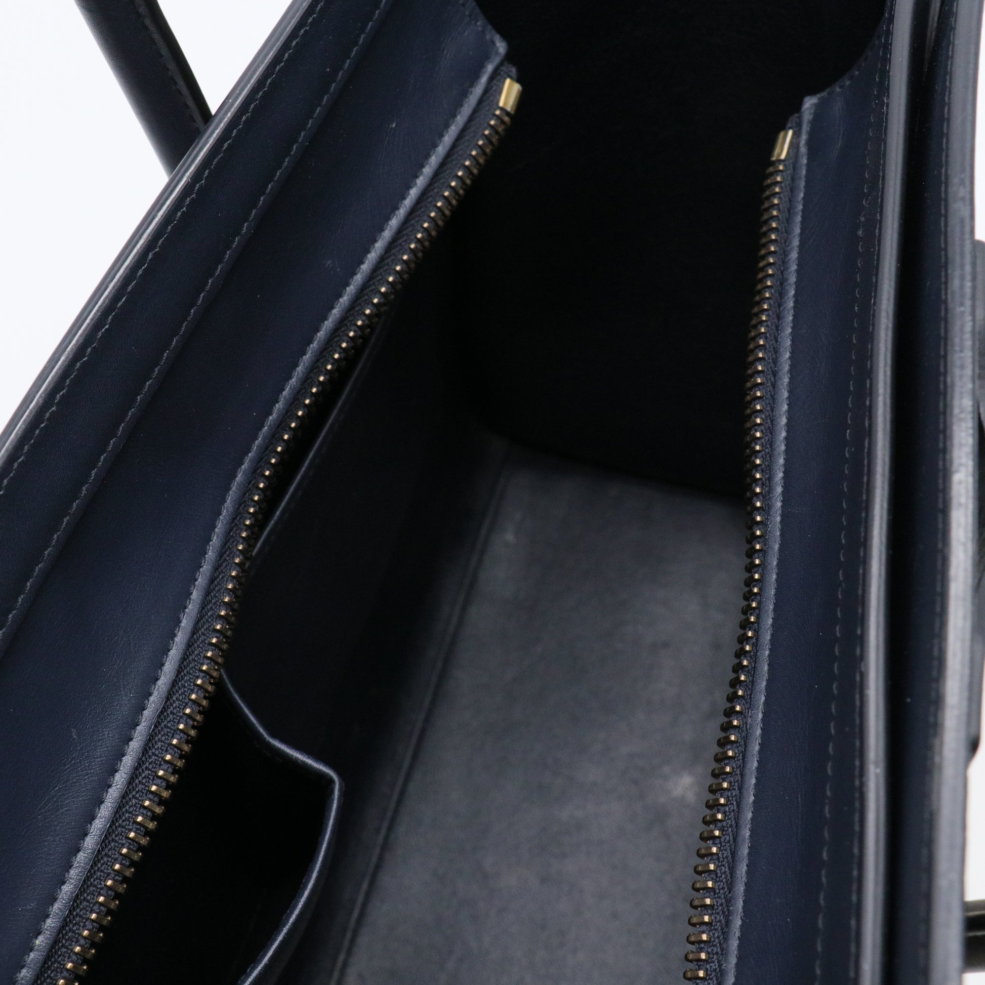 Navy Blue/Beige/White Leather Nano Luggage Tote Bag