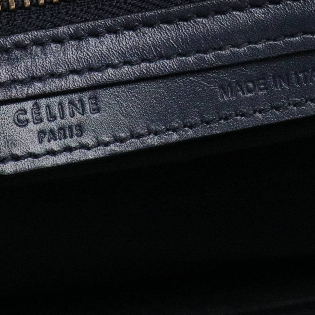 Navy Blue/Beige/White Leather Nano Luggage Tote Bag