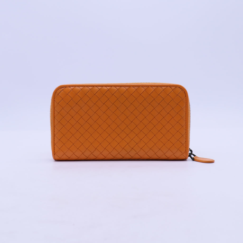 Bottega Veneta Nappa Intrecciato Zip Around Wallet Orange W20695
