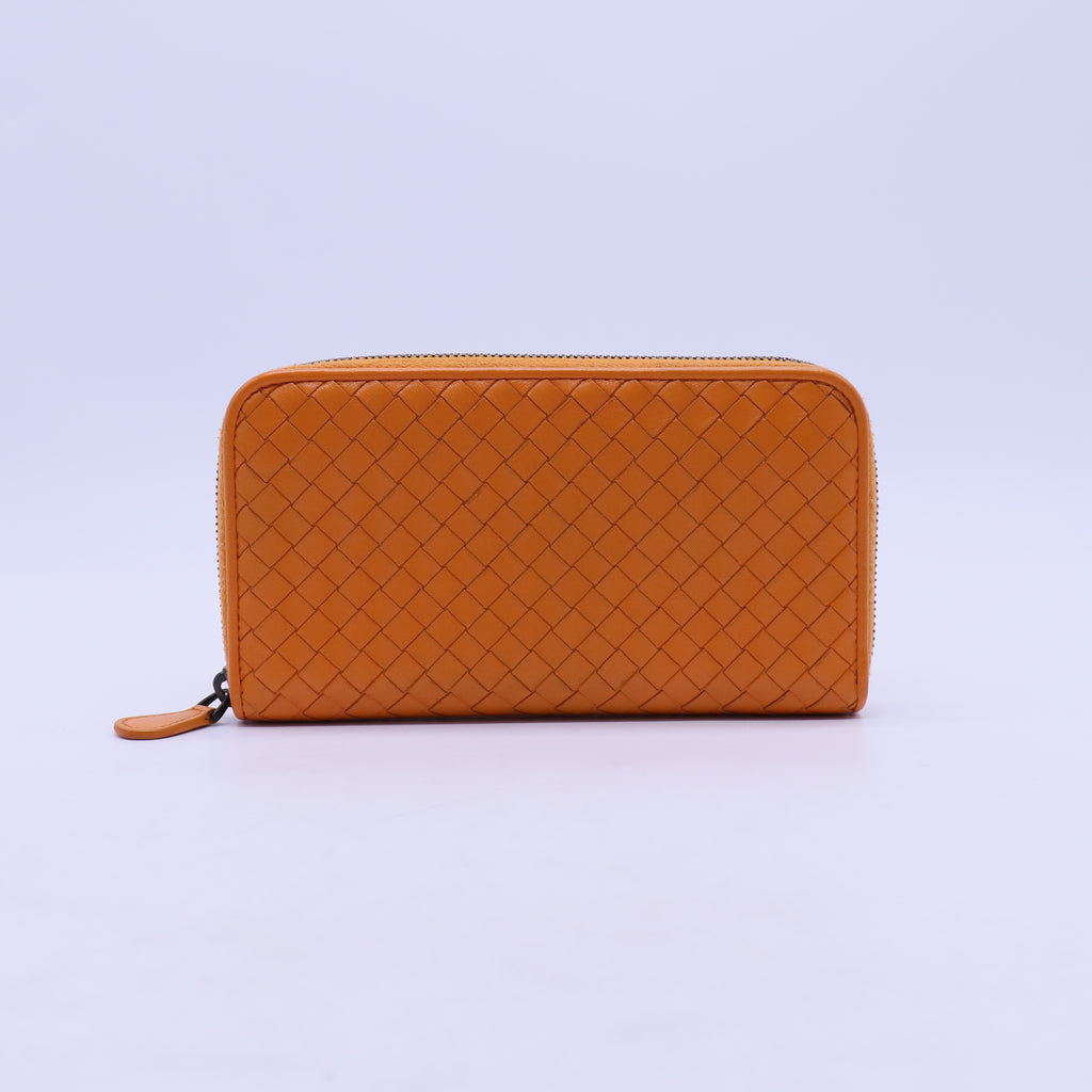 Bottega Veneta Nappa Intrecciato Zip Around Wallet Orange W20695