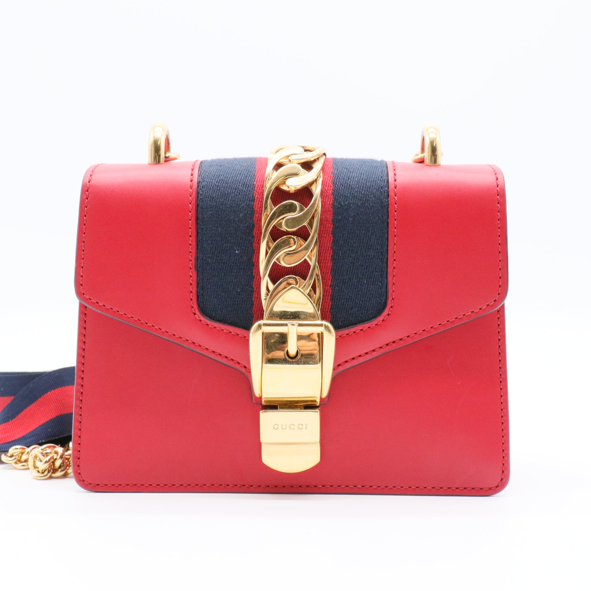 Red Leather Vintage Web Mini Sylvie Chain Shoulder Bag