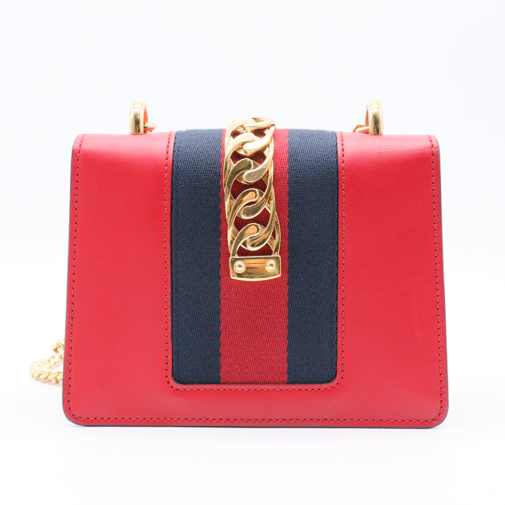 Red Leather Vintage Web Mini Sylvie Chain Shoulder Bag