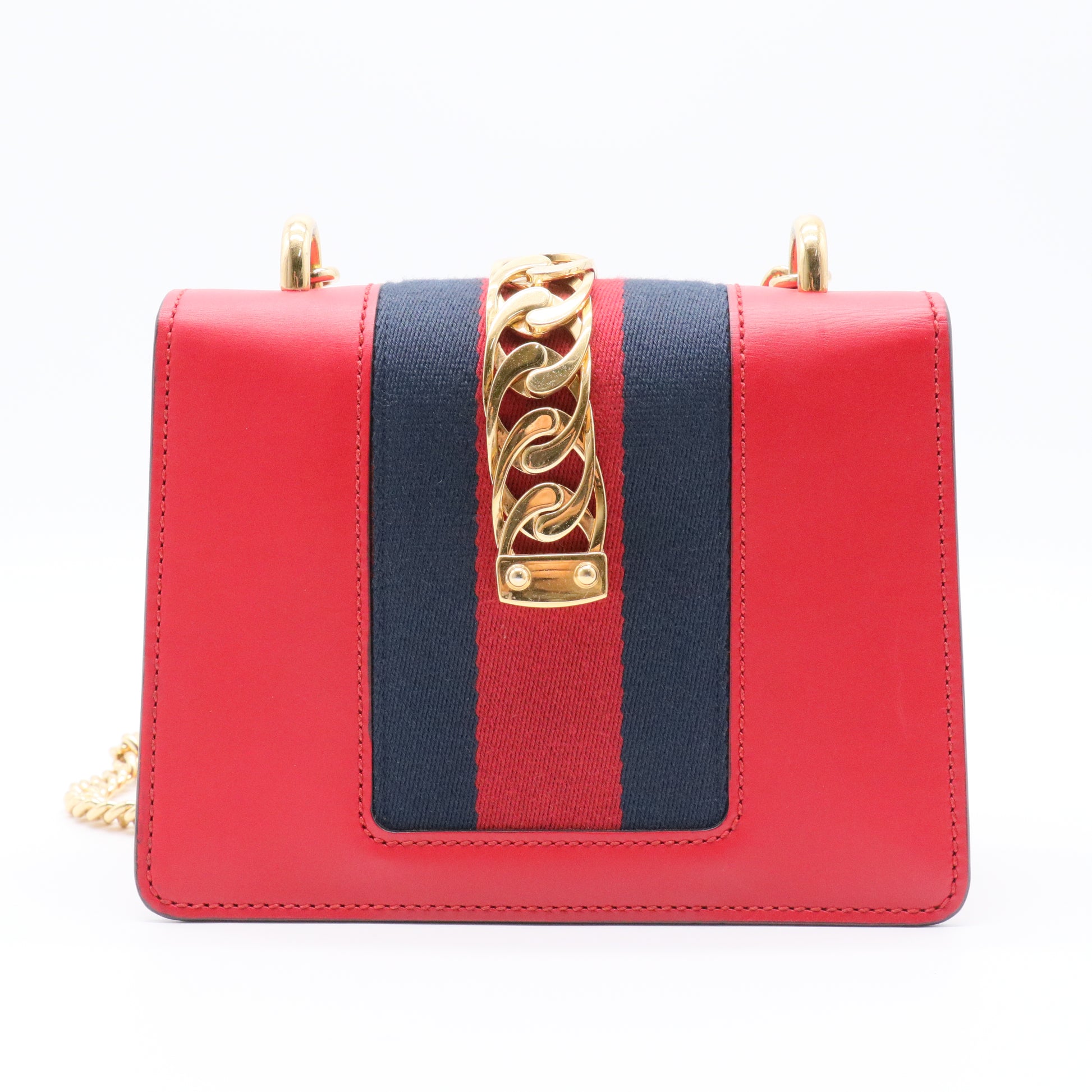 Red Leather Vintage Web Mini Sylvie Chain Shoulder Bag