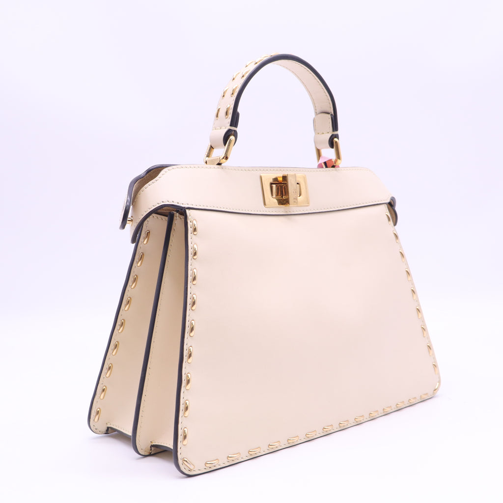 Fendi Peekaboo ISeeU Bag with Metal Whipstitch Trim Camelia twins LDJ6489