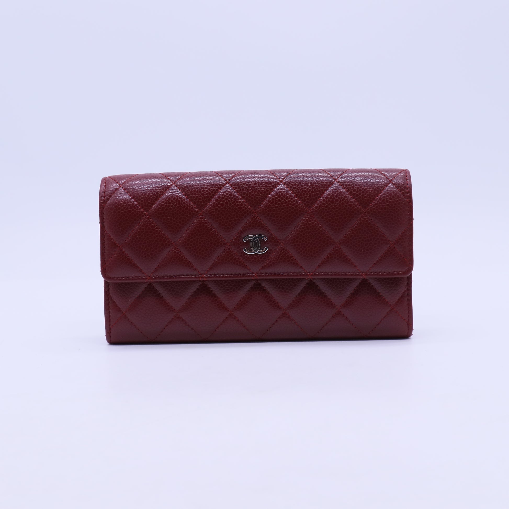 Chanel Red Quilted Caviar Leather L Flap Gusset Wallet W20923