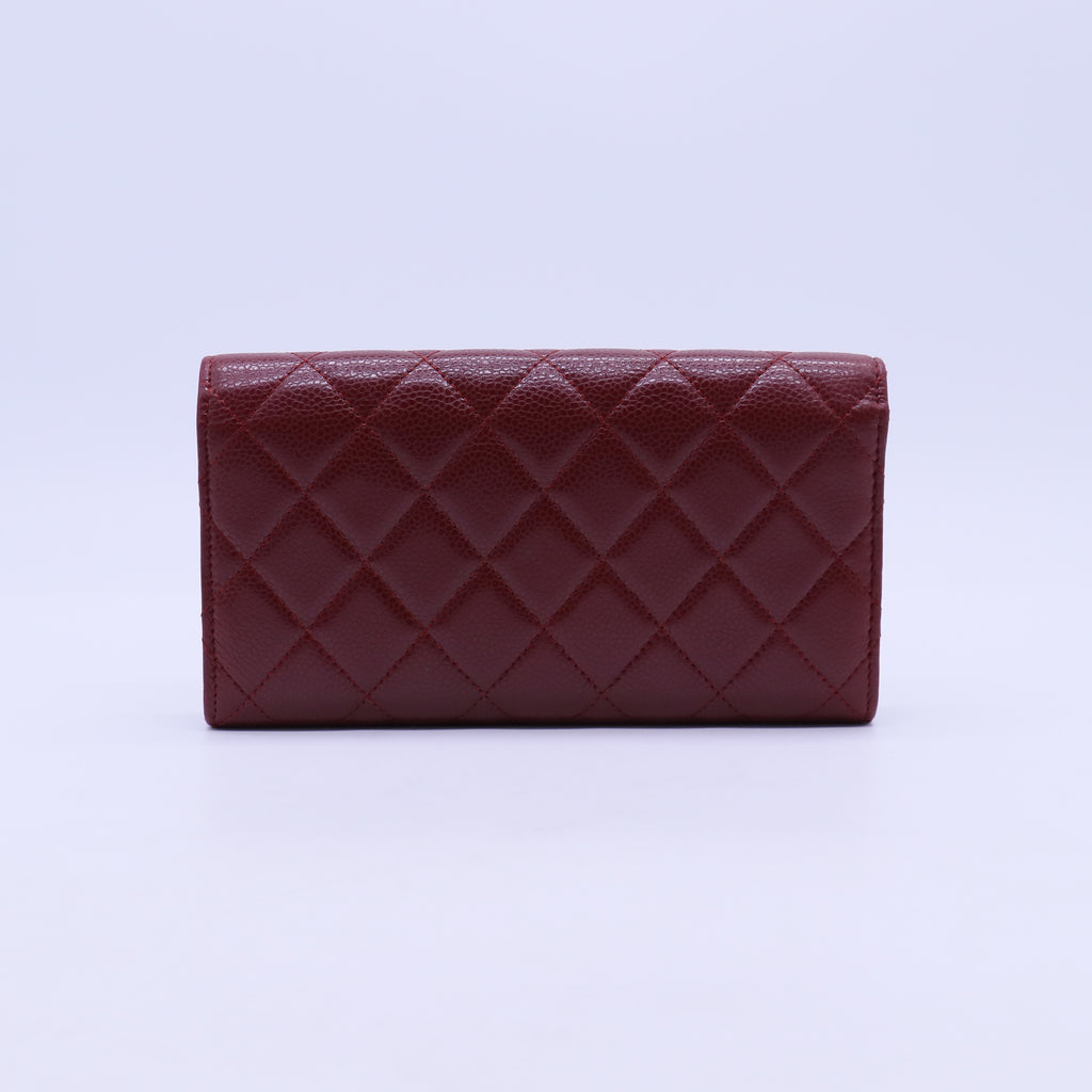 Chanel Red Quilted Caviar Leather L Flap Gusset Wallet W20923