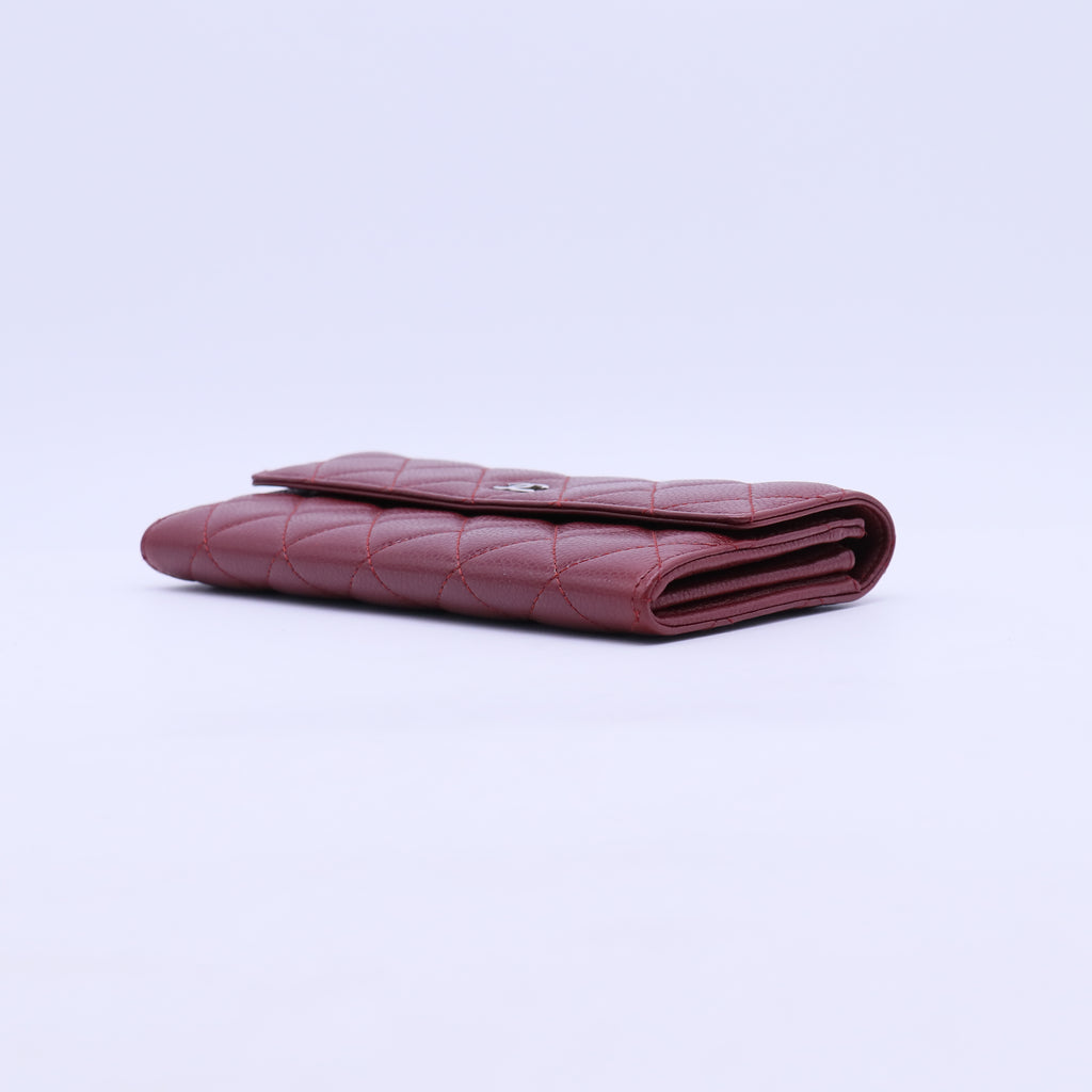 Chanel Red Quilted Caviar Leather L Flap Gusset Wallet W20923