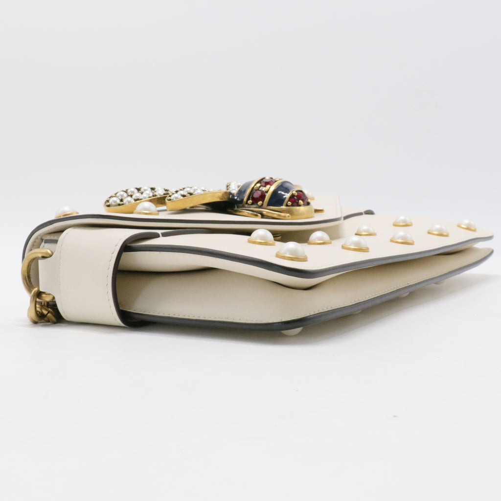 White Broadway Pearly Bee Shoulder Bag