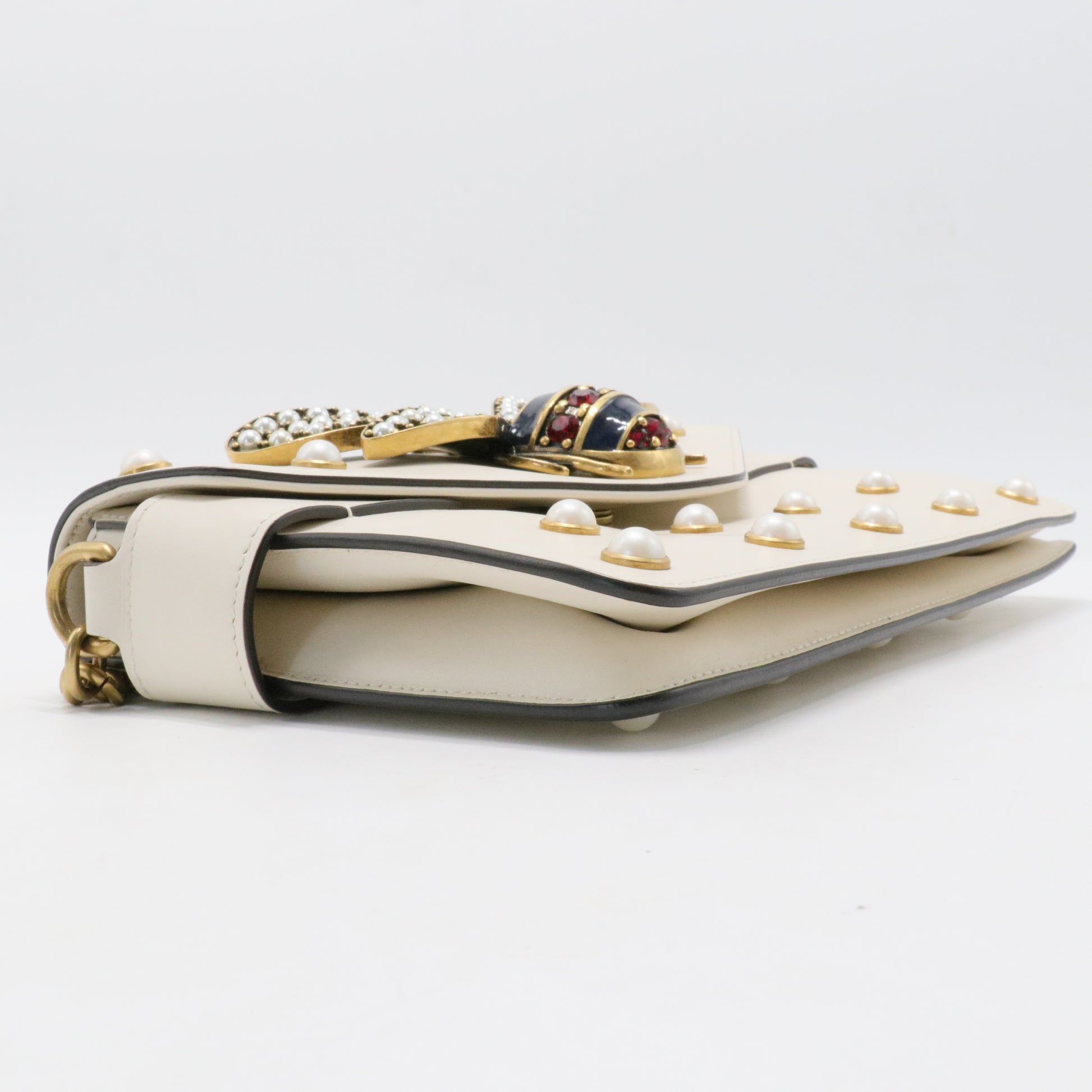 White Broadway Pearly Bee Shoulder Bag