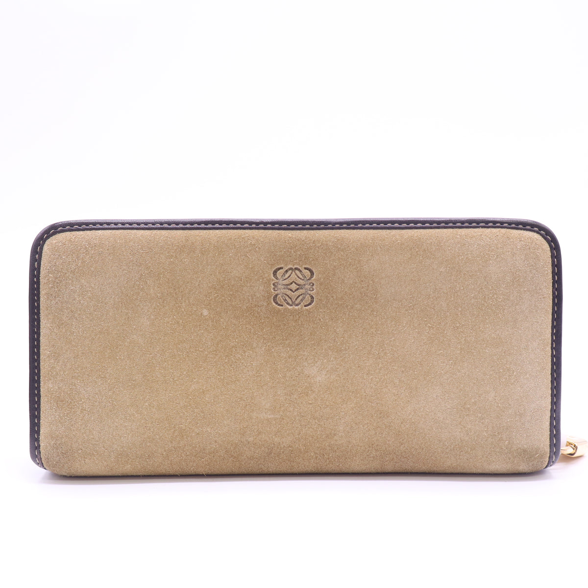 Loewe Vintage Anagram Zip Around Long Wallet Suede Beige twins LDJ6388