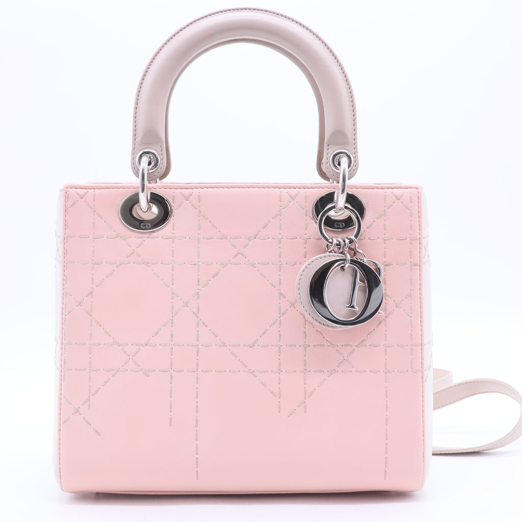 Rosa Mittel Bicolor Lammleder Macrocannage Genäht Lady Dior Pink B12237
