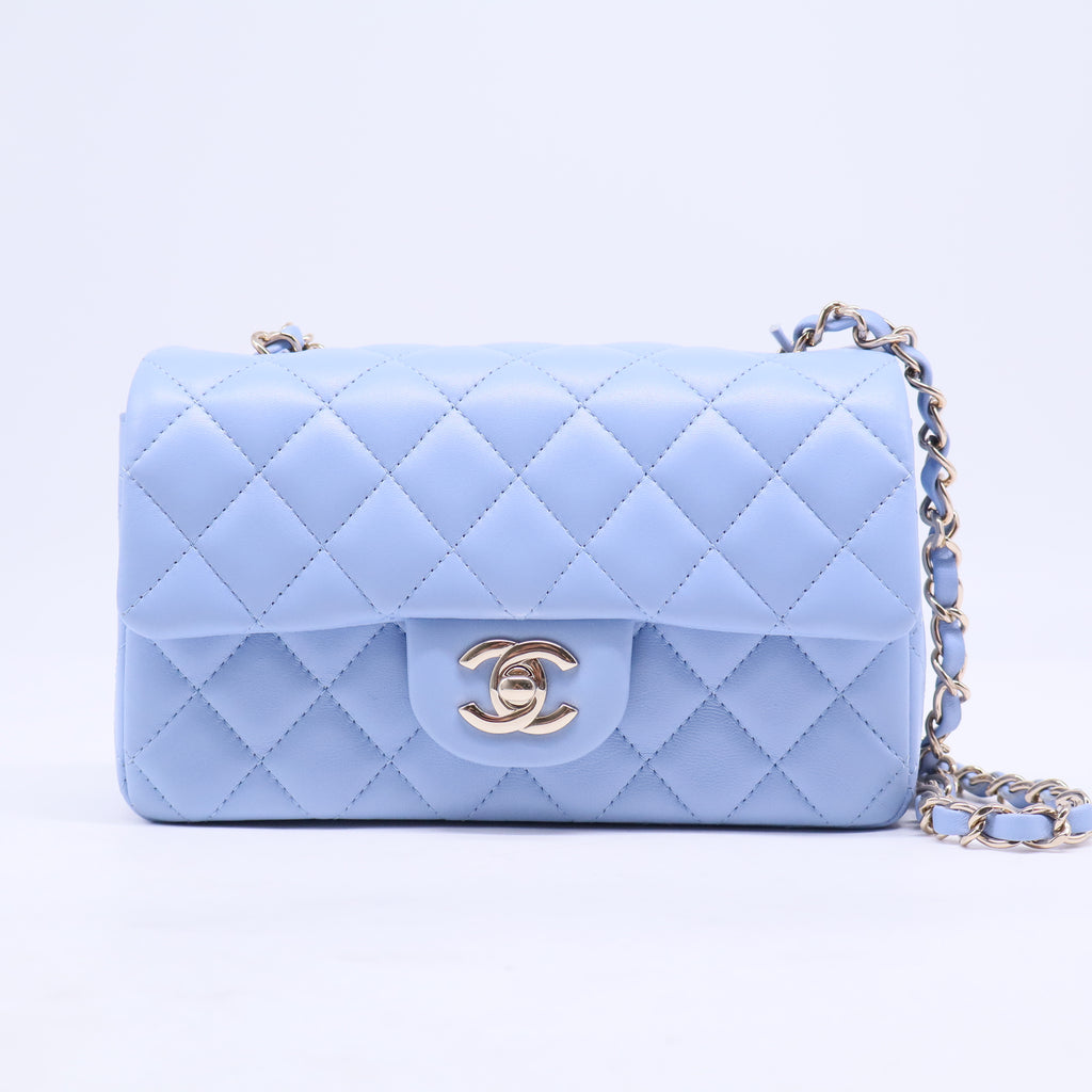 Lambskin Quilted Mini Rectangular Flap Light Blue B20775
