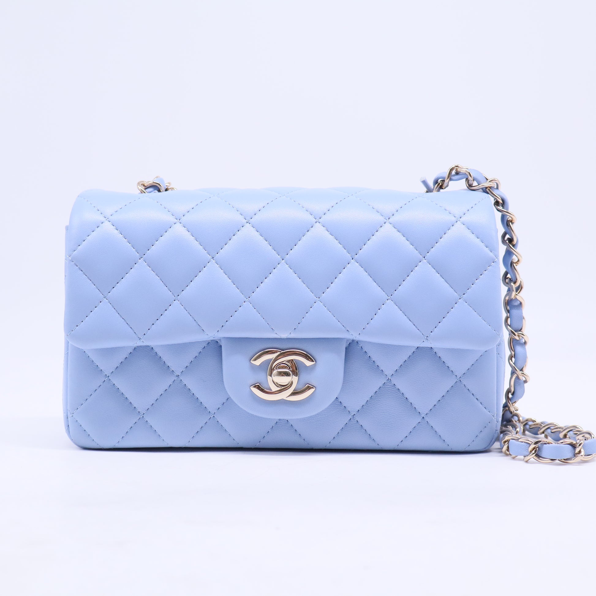 Lambskin Quilted Mini Rectangular Flap Light Blue B20775