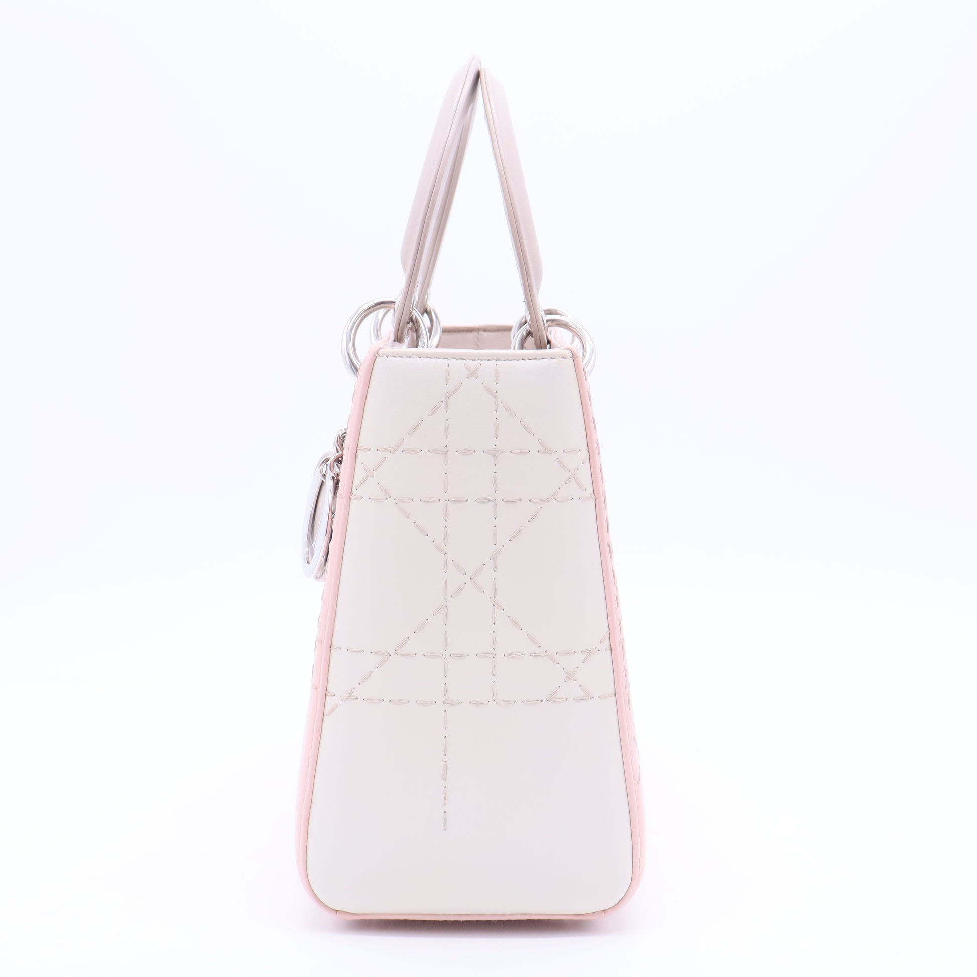 Rosa Mittel Bicolor Lammleder Macrocannage Genäht Lady Dior Pink B12237