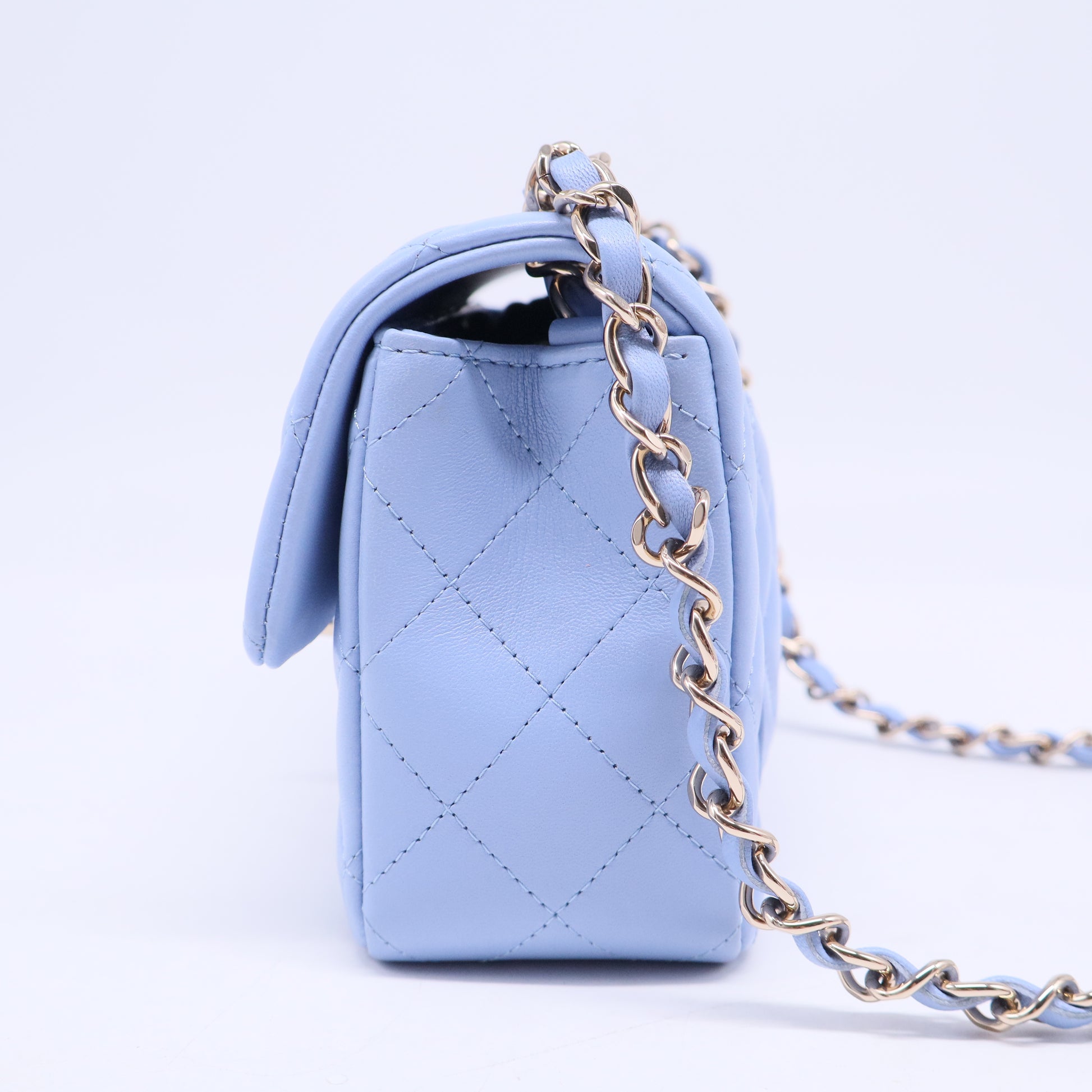 Lambskin Quilted Mini Rectangular Flap Light Blue B20775