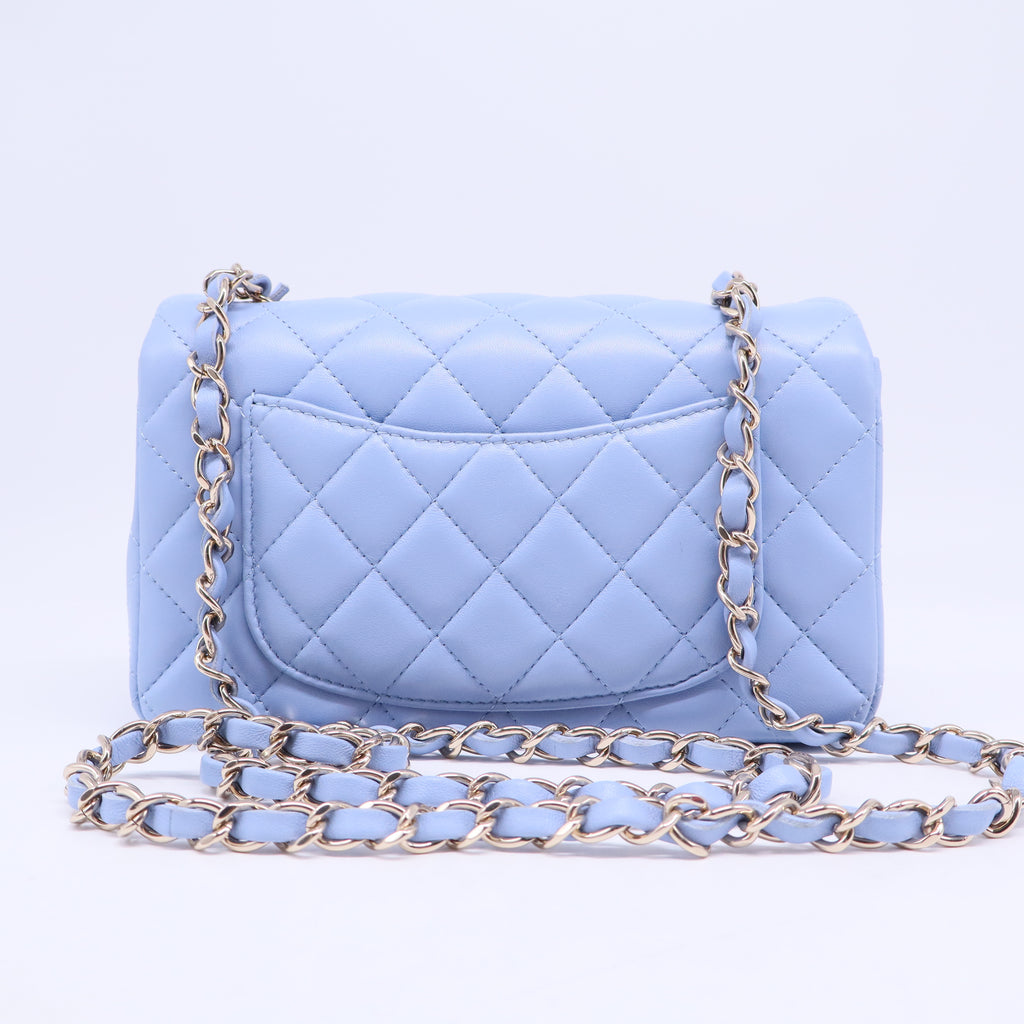 Lambskin Quilted Mini Rectangular Flap Light Blue B20775