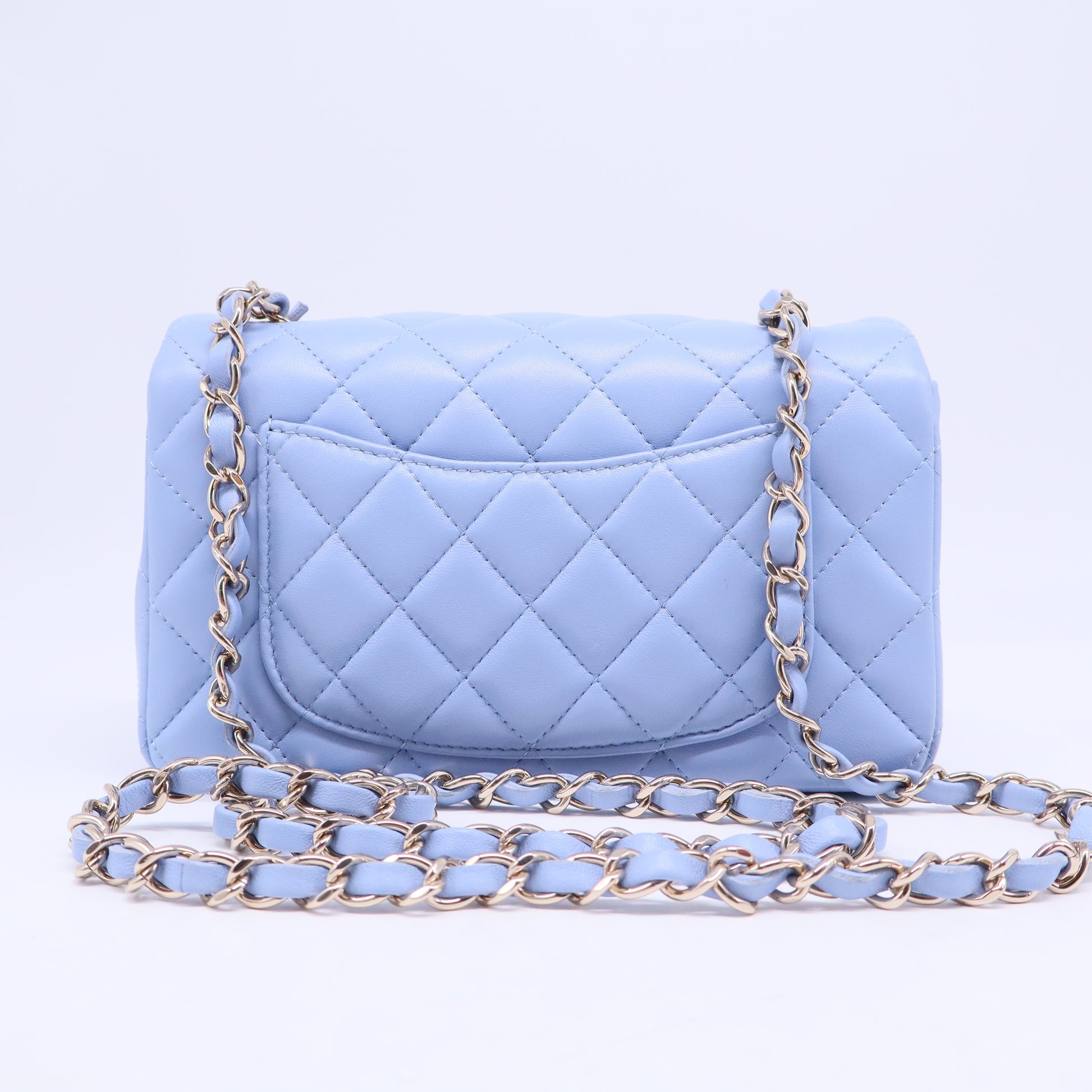 Lambskin Quilted Mini Rectangular Flap Light Blue B20775
