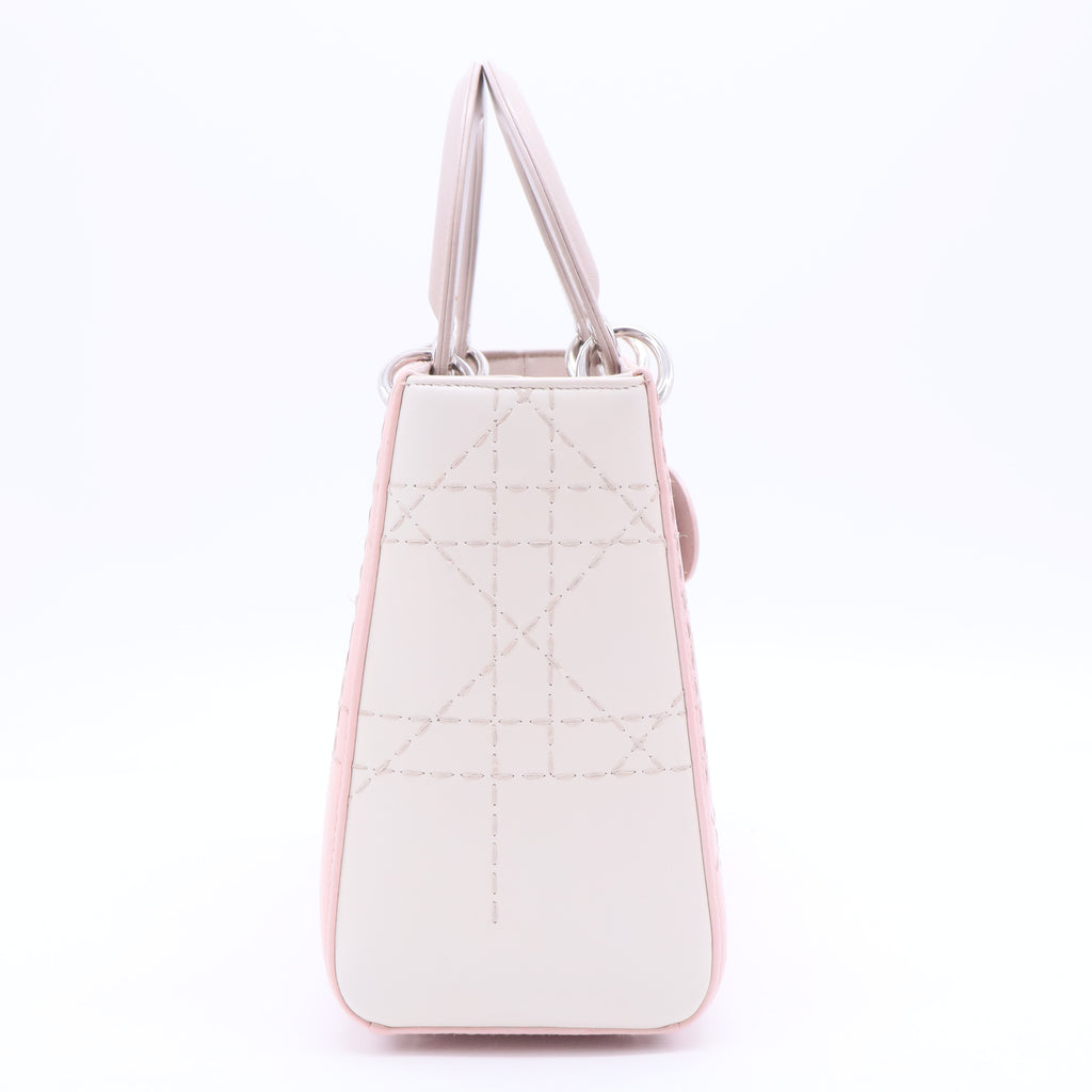 Rosa Mittel Bicolor Lammleder Macrocannage Genäht Lady Dior Pink B12237