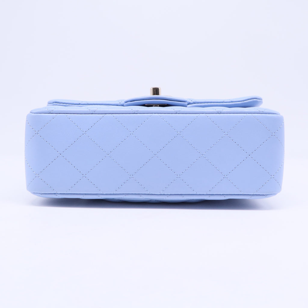 Lambskin Quilted Mini Rectangular Flap Light Blue B20775
