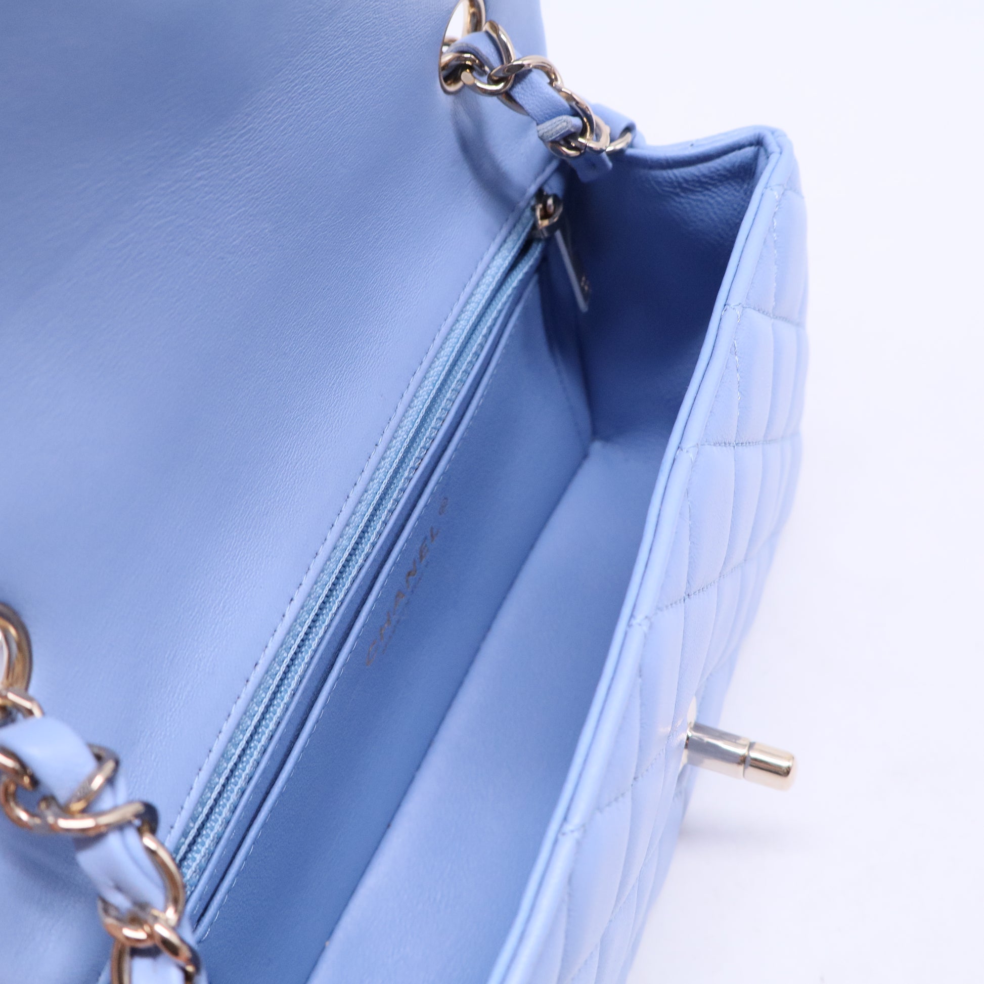 Lambskin Quilted Mini Rectangular Flap Light Blue B20775