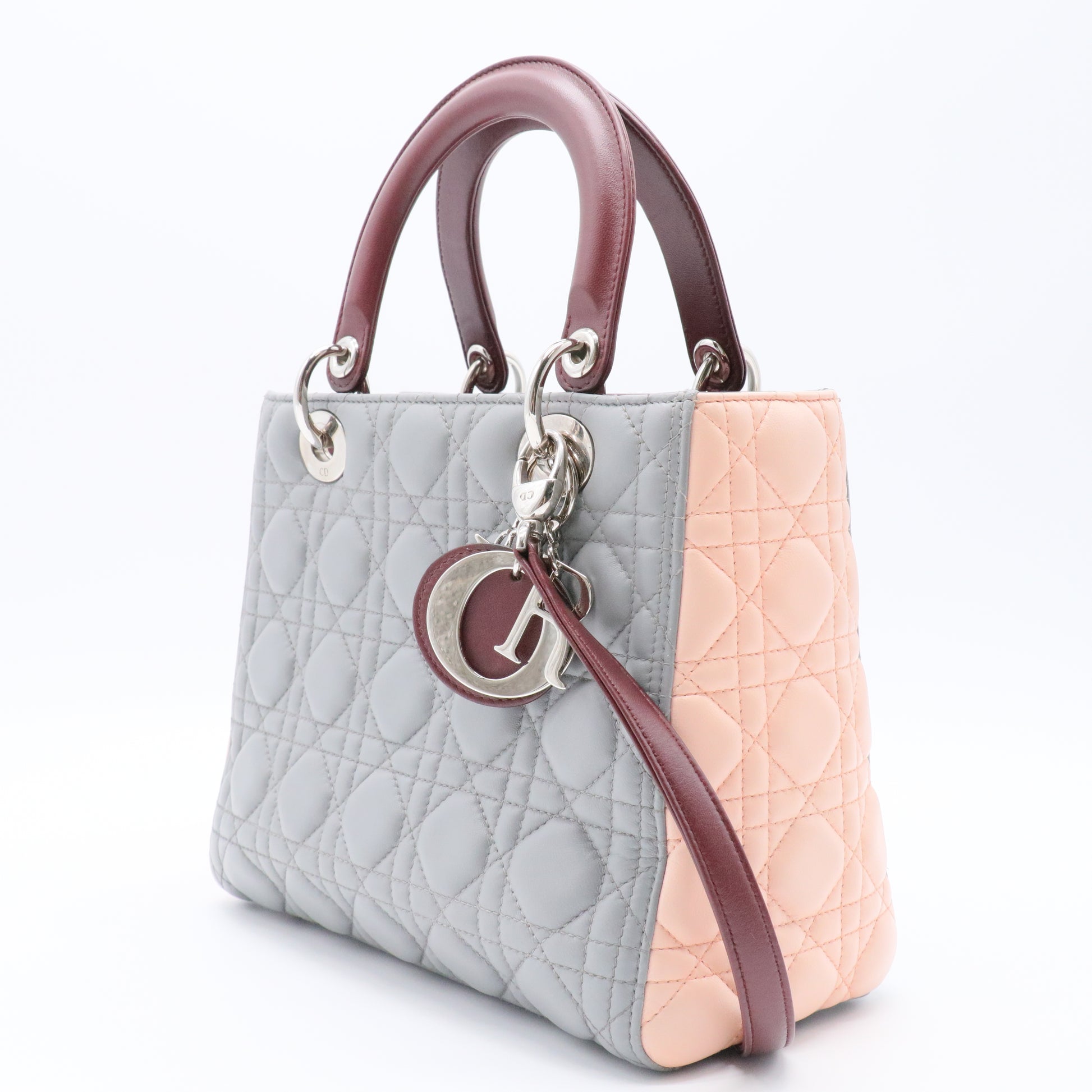 Tri-colour Medium Lady Dior Cannage Bag in Quilted Grained Lambskin