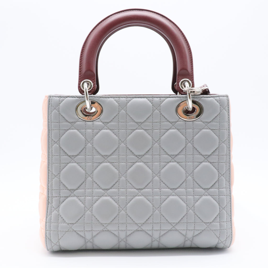 Tri-colour Medium Lady Dior Cannage Bag in Quilted Grained Lambskin