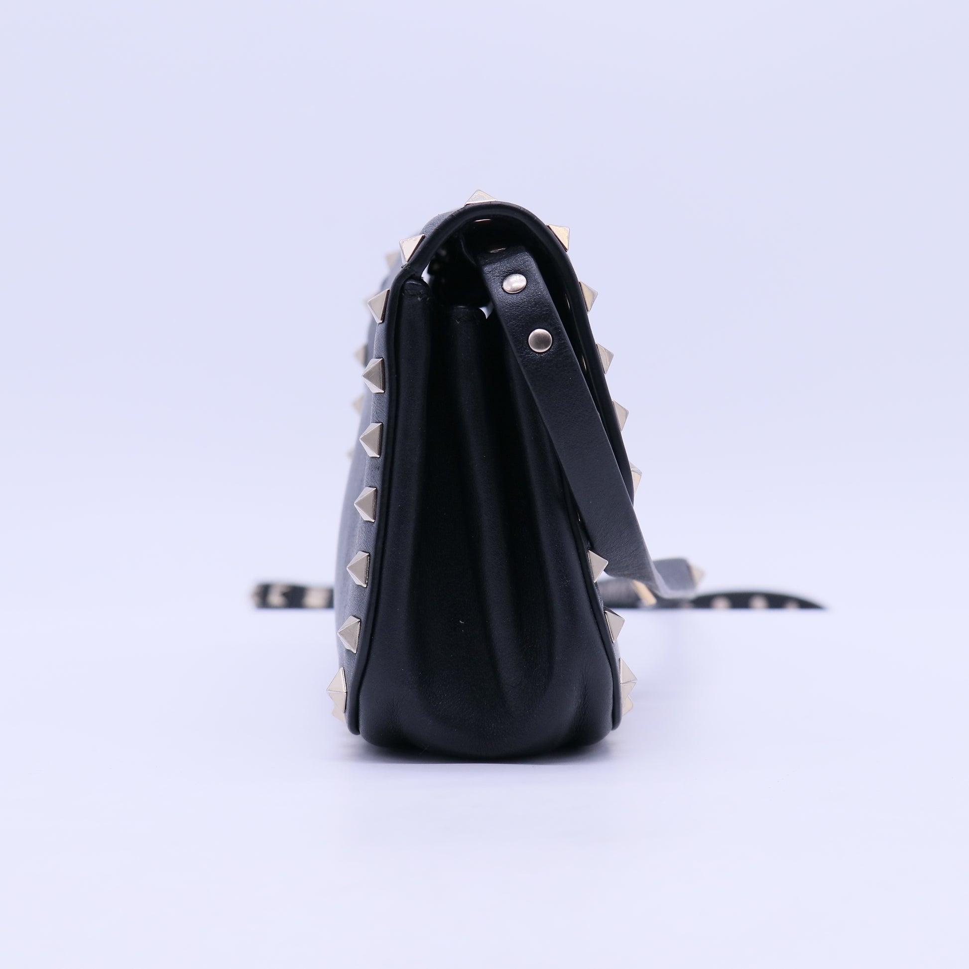 Vitello Mini Rockstud Flap Saddle Crossbody Bag Black B21005