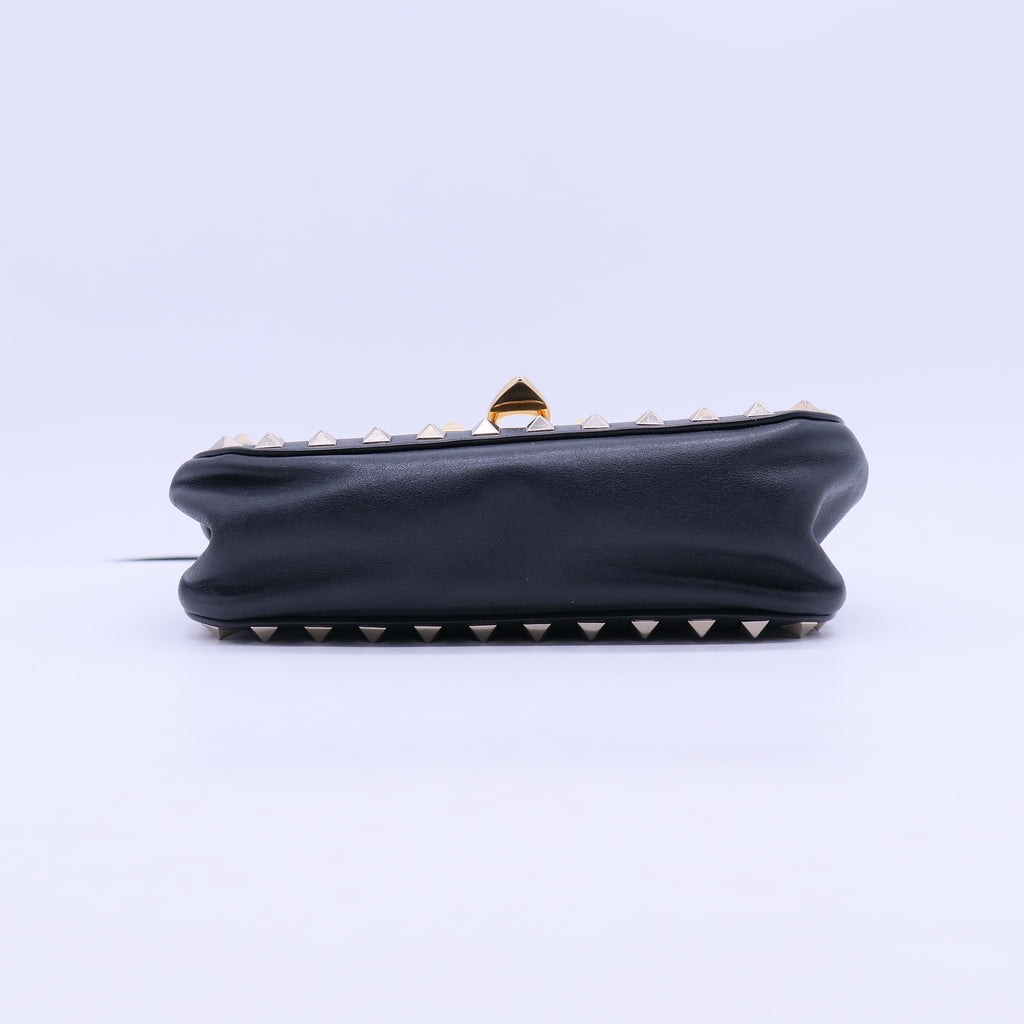 Vitello Mini Rockstud Flap Saddle Crossbody Bag Black B21005