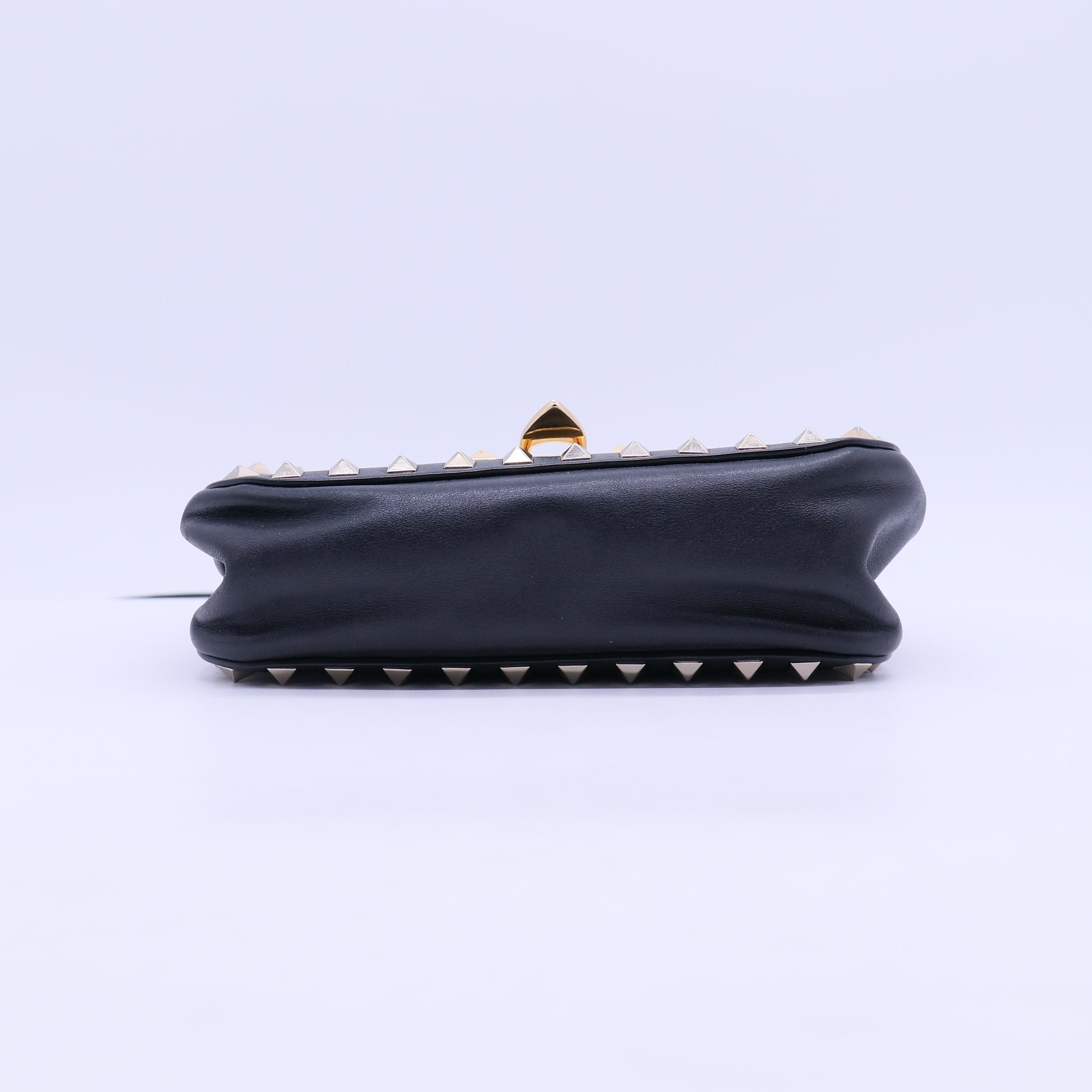 Vitello Mini Rockstud Flap Saddle Crossbody Bag Black B21005