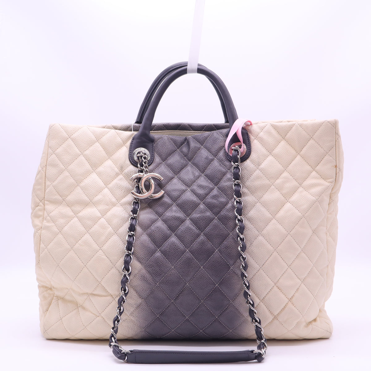 Chanel Maxi Caviar Ombre Shopping Tote Bag White Grey twins LDJ6379