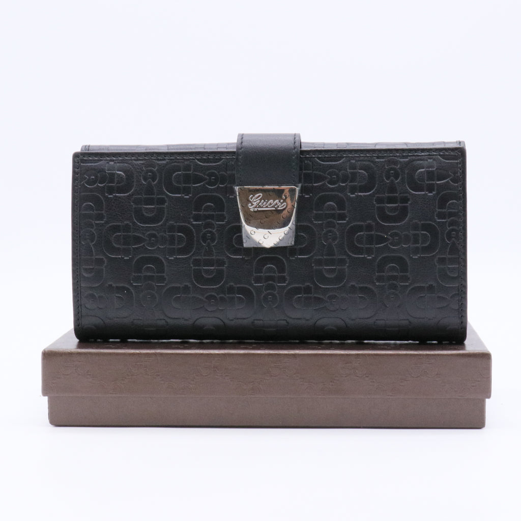 Black Guccissima Leather Continental Flap Wallet twins
