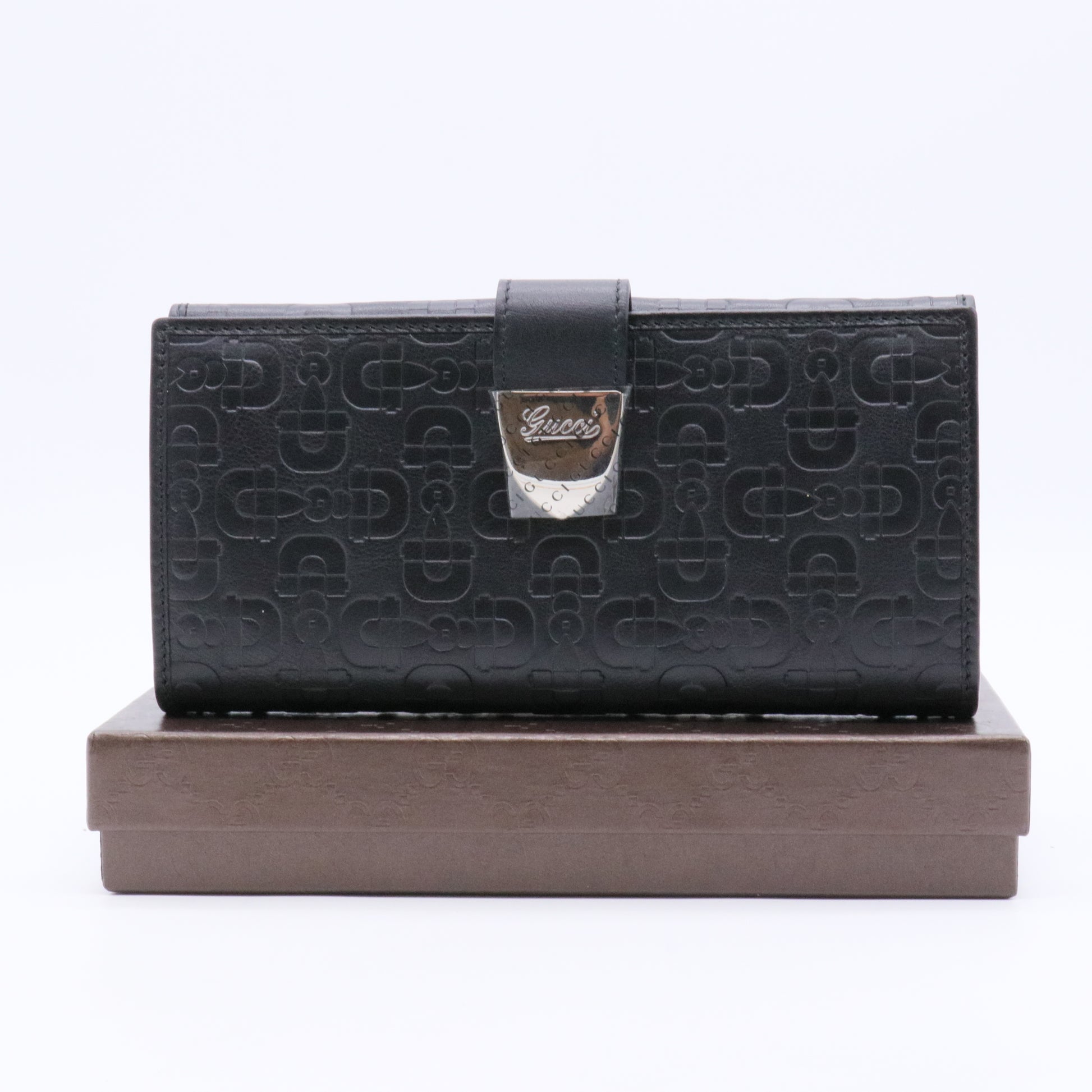 Black Guccissima Leather Continental Flap Wallet twins