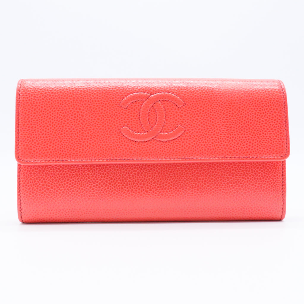 Pink Caviar Leather Long Wallet