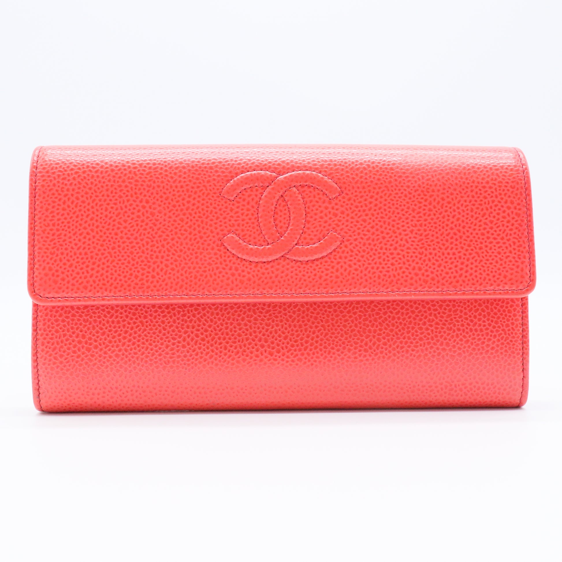 Pink Caviar Leather Long Wallet