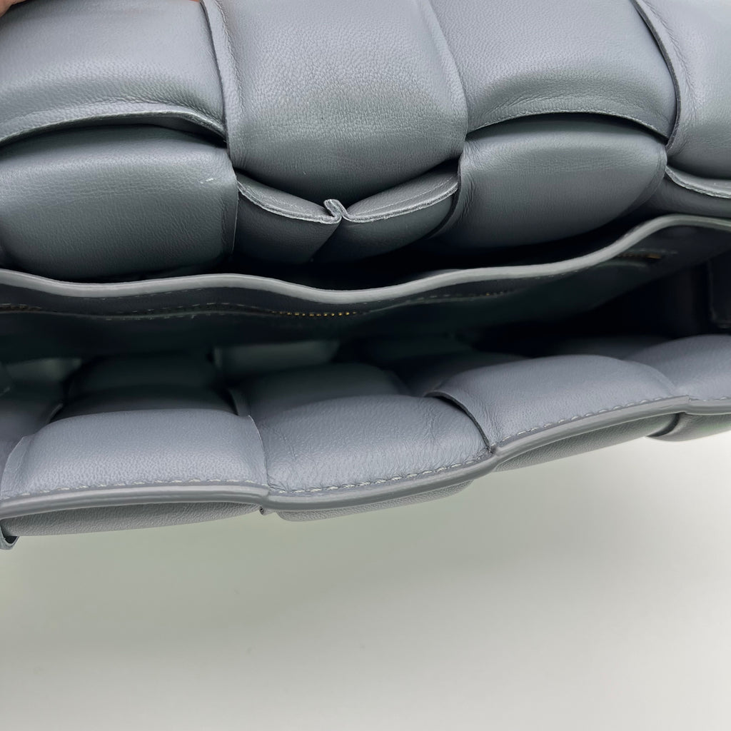 Lambskin Padded Cassette Shoulder Bag Grey twins