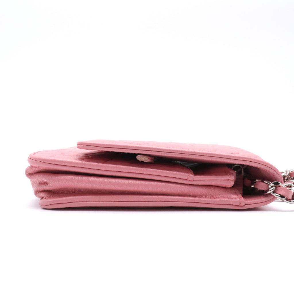 Lambskin Camellia Embossed Wallet On Chain WOC Pink