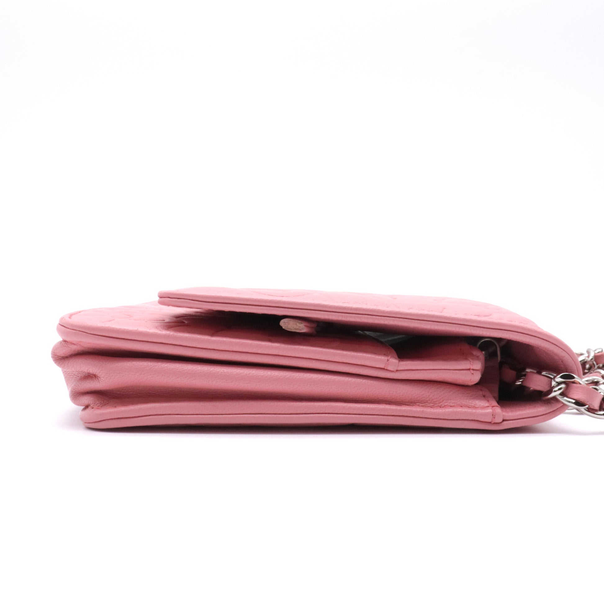 Lambskin Camellia Embossed Wallet On Chain WOC Pink