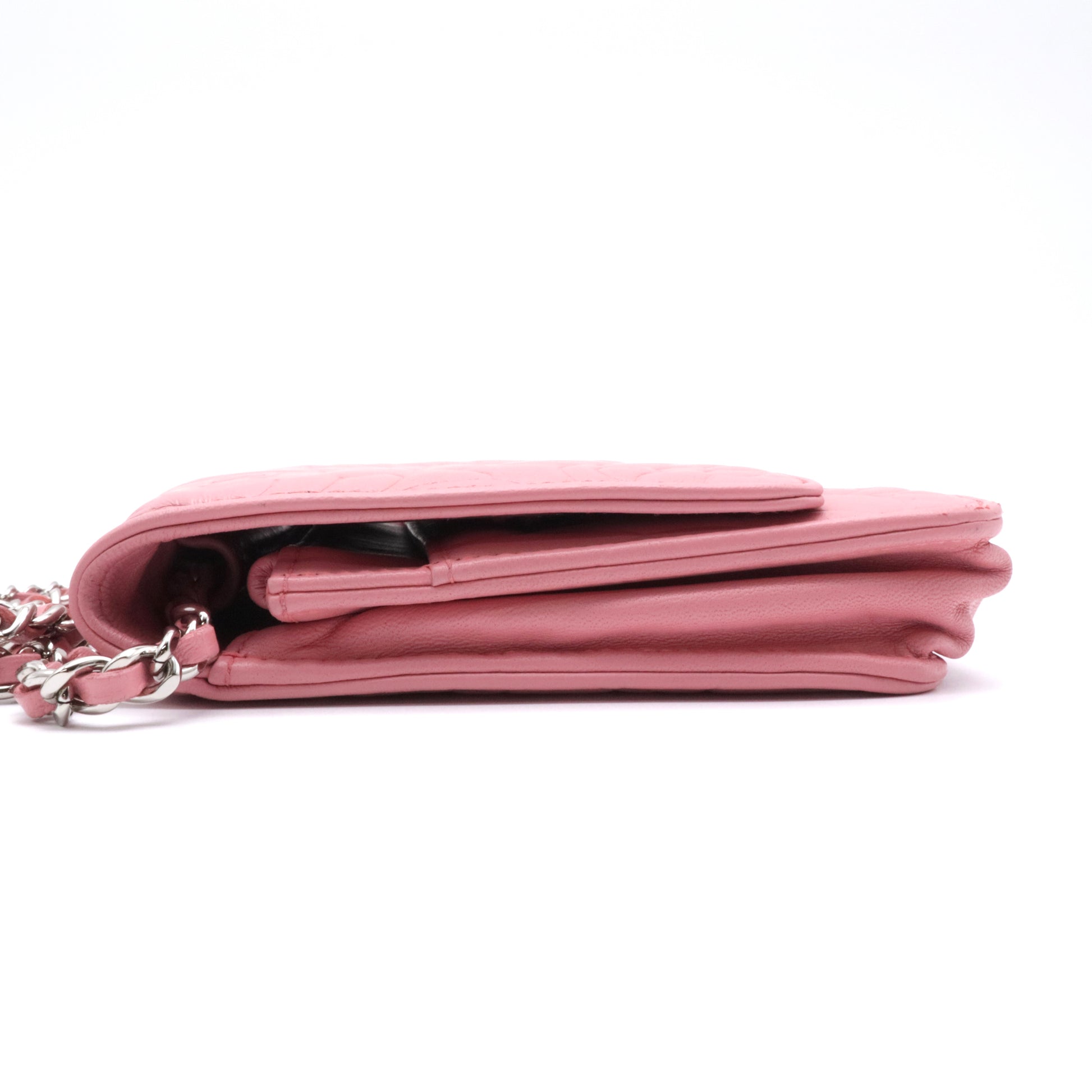 Lambskin Camellia Embossed Wallet On Chain WOC Pink