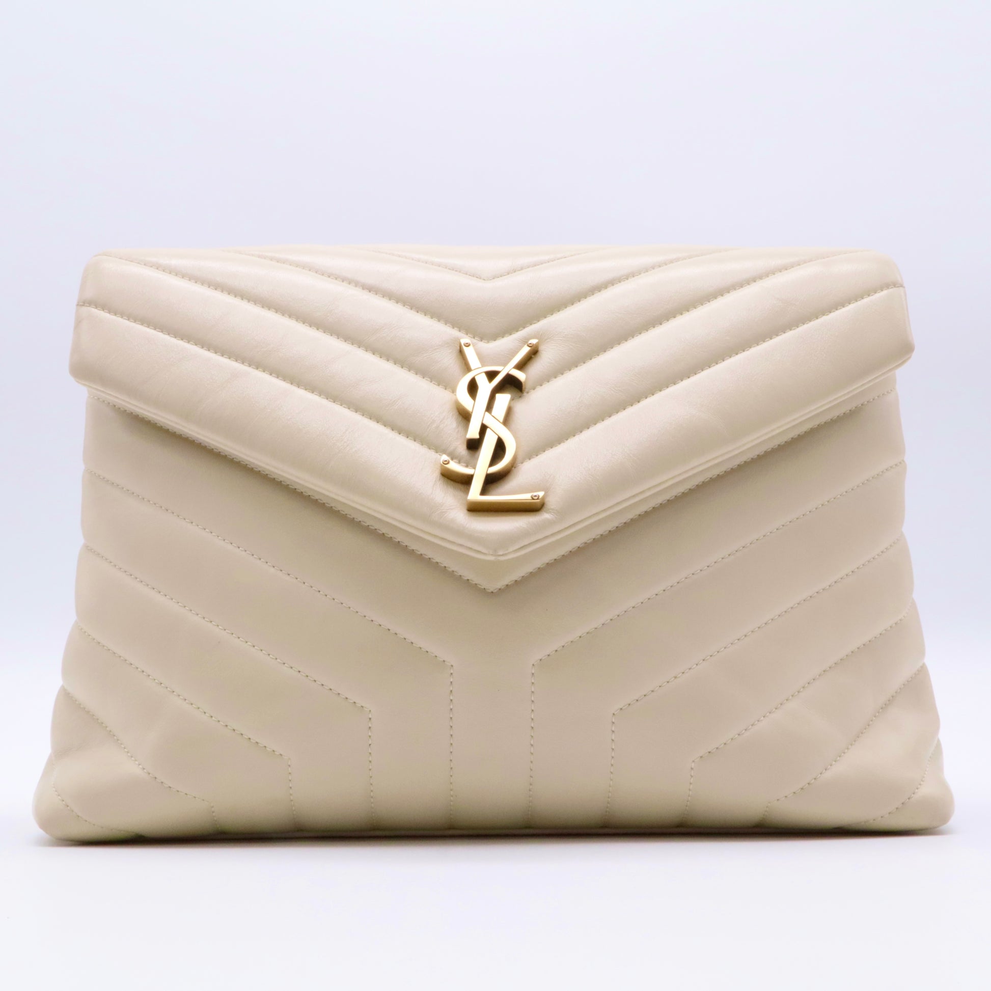Calfskin Y Quilted Monogram Medium Loulou Chain Satchel Crema Soft twins