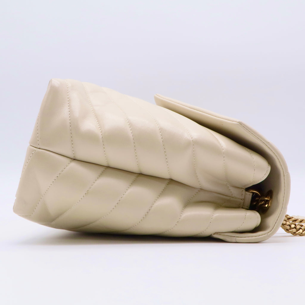 Calfskin Y Quilted Monogram Medium Loulou Chain Satchel Crema Soft twins