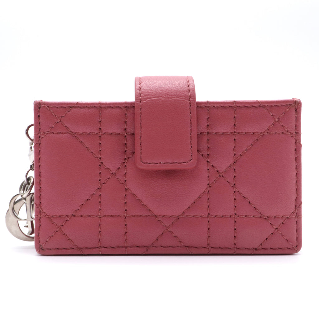 Lambskin Cannage Lady Dior 5-Gusset Card Holder Strawberry Pink twins