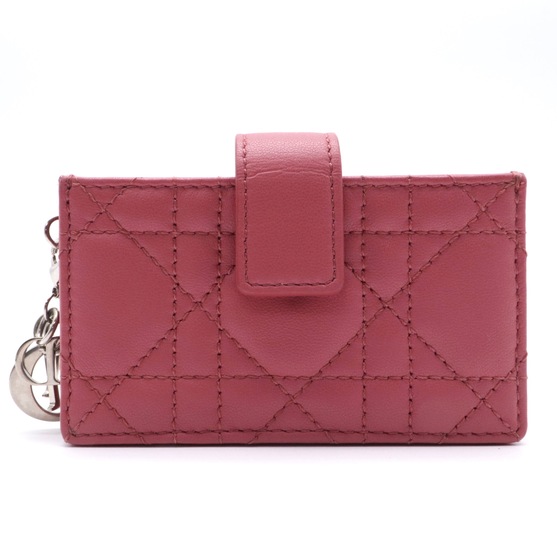 Lambskin Cannage Lady Dior 5-Gusset Card Holder Strawberry Pink twins