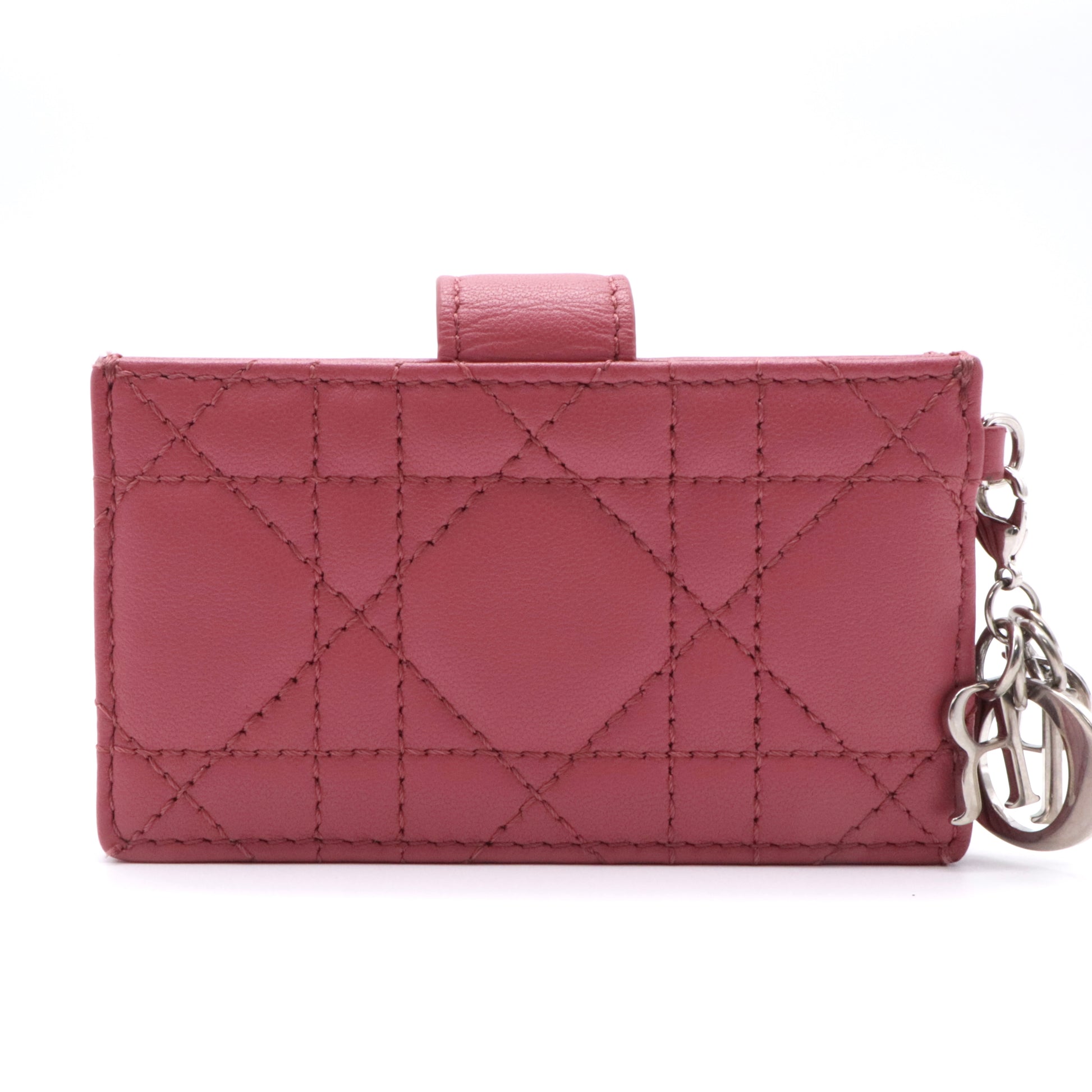 Lambskin Cannage Lady Dior 5-Gusset Card Holder Strawberry Pink twins